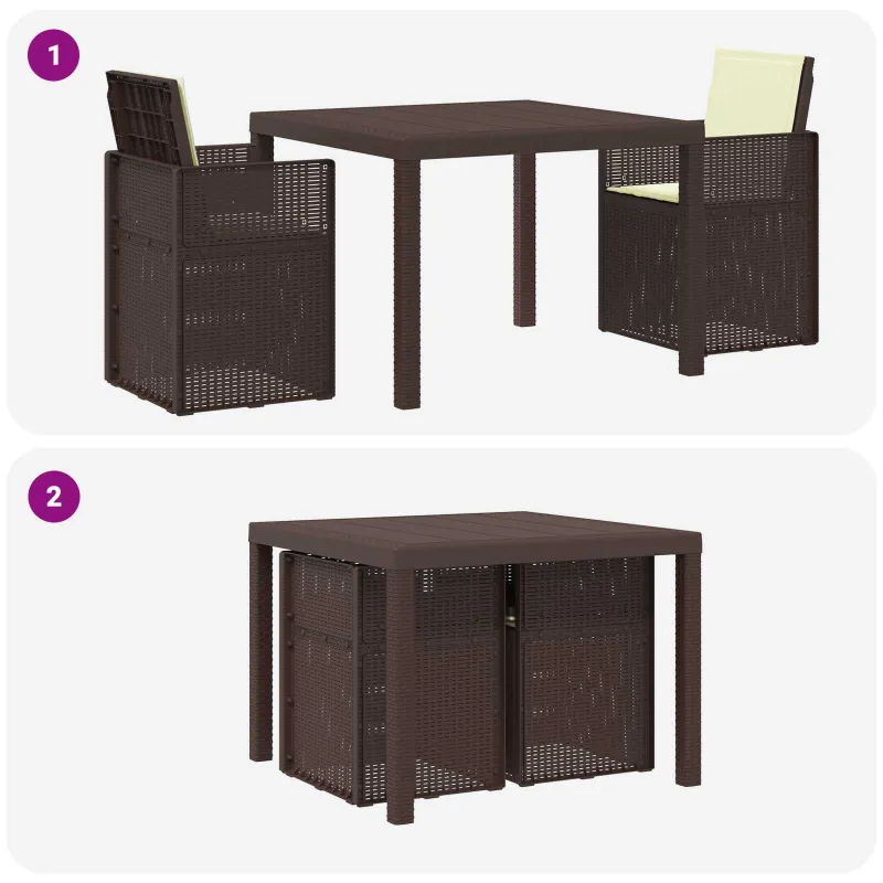 Sodo valgomojo komplektas su pagalve 3 pcs Ruda ir kreminė PP