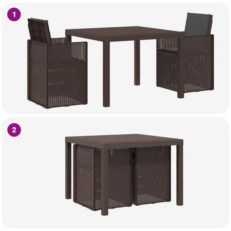 Sodo valgomojo komplektas su pagalve 3 pcs Ruda ir antracito PP