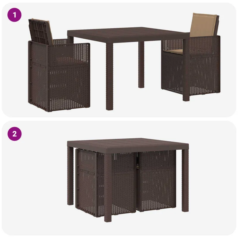 Sodo valgomojo komplektas su pagalve 3 pcs Ruda ir taupe PP