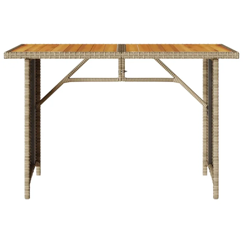 Pöytä puisella puupinnalla, hiekanvärinen, 110x68x70cm, polyrattana