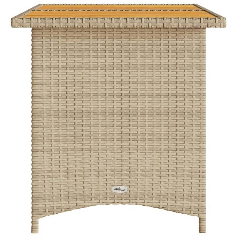 Pöytä puisella puupinnalla, hiekanvärinen, 110x68x70cm, polyrattana