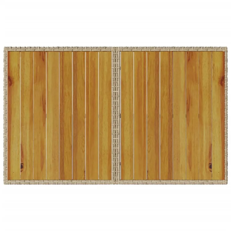 Pöytä puisella puupinnalla, hiekanvärinen, 110x68x70cm, polyrattana