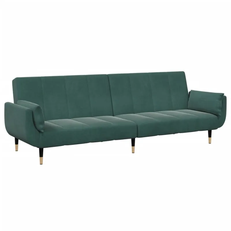 Dvivietė sofa-lova su pakoja, tamsiai žalios spalvos, aksomas