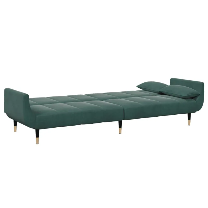 Dvivietė sofa-lova su pakoja, tamsiai žalios spalvos, aksomas