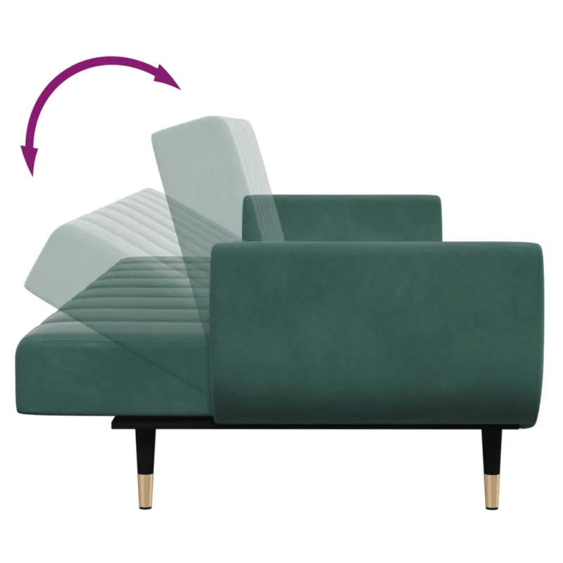 Dvivietė sofa-lova su pakoja, tamsiai žalios spalvos, aksomas