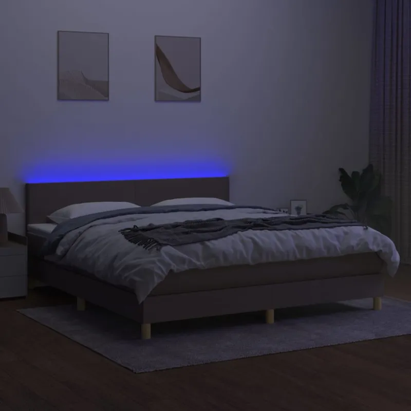 Lova su spyruoklėmis/čiužiniu/LED, taupe, 160x200 cm, audinys
