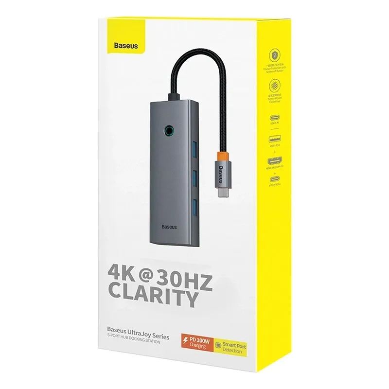 5-in-1 Hub Baseus UltraJoy Series USB-C to HDMI4K@30Hz+3xUSB 3.0+1xPD (grey) universal