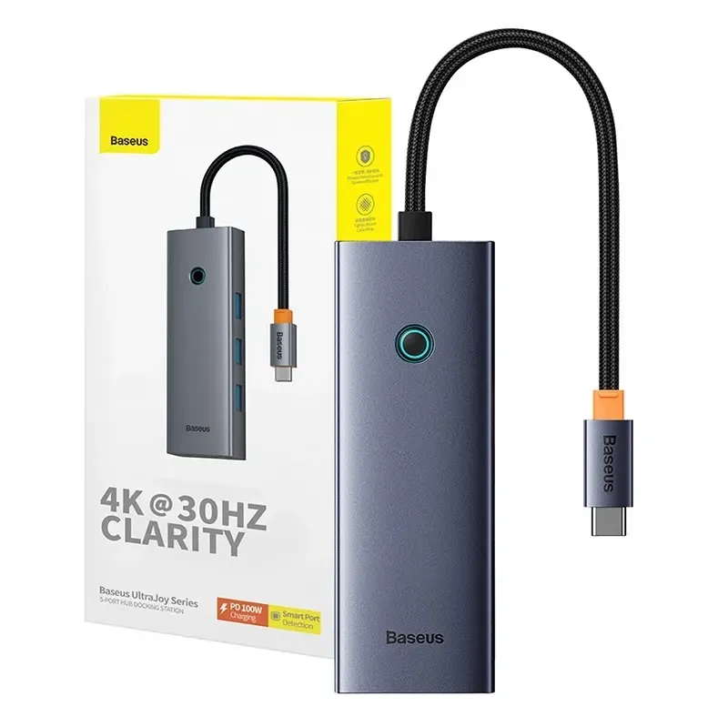 5-in-1 Hub Baseus UltraJoy Series USB-C to HDMI4K@30Hz+3xUSB 3.0+1xPD (grey) universal