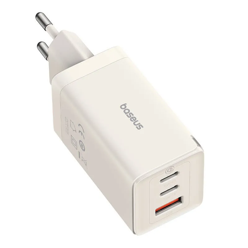 Wall charger Baseus GaN5 2x USB-C + USB, 65W + cable 1m (white) universal