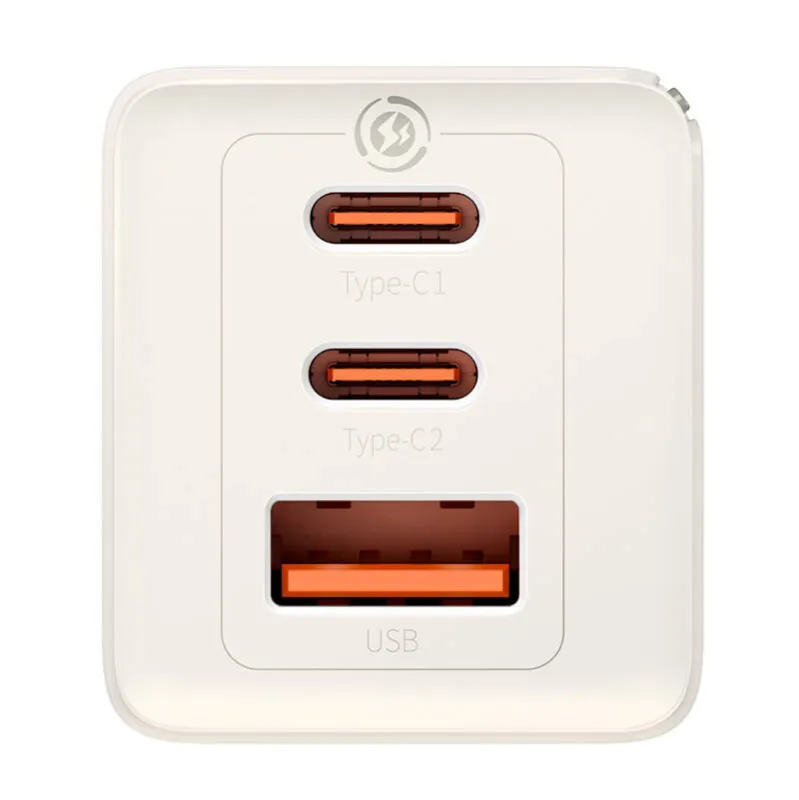 Wall charger Baseus GaN5 2x USB-C + USB, 65W + cable 1m (white) universal