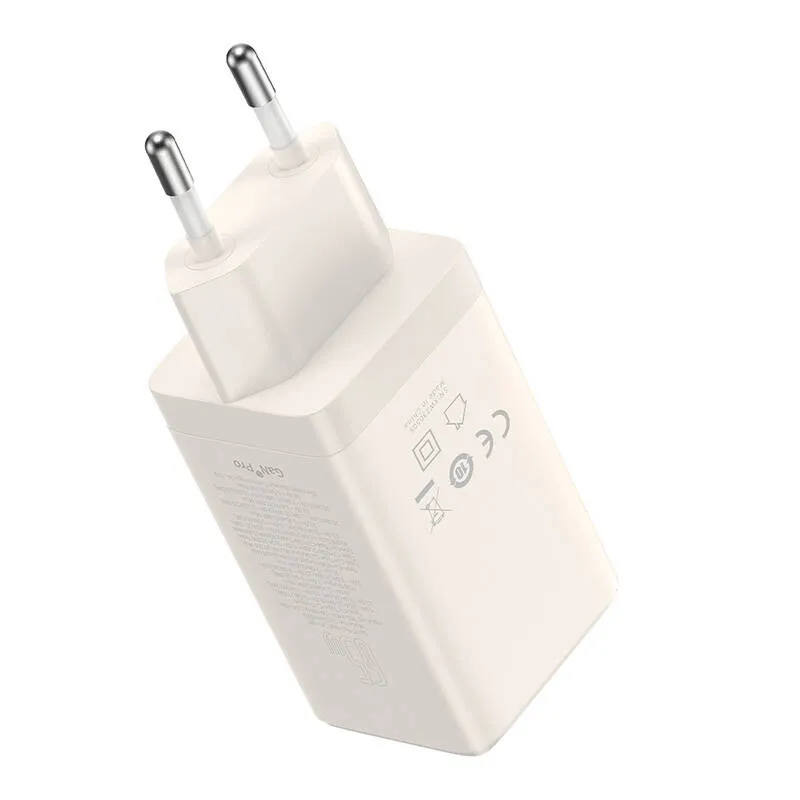 Wall charger Baseus GaN5 2x USB-C + USB, 65W + cable 1m (white) universal
