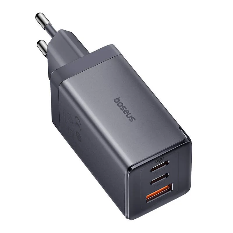 Wall charger Baseus GaN5 2x USB-C + USB, 65W + cable 1m (grey) universal