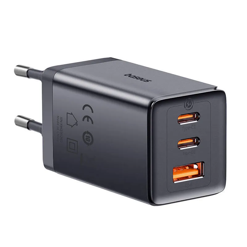 Wall charger Baseus GaN5 2x USB-C + USB, 65W + cable 1m (grey) universal