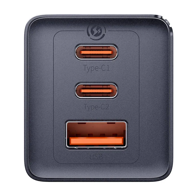 Wall charger Baseus GaN5 2x USB-C + USB, 65W + cable 1m (grey) universal