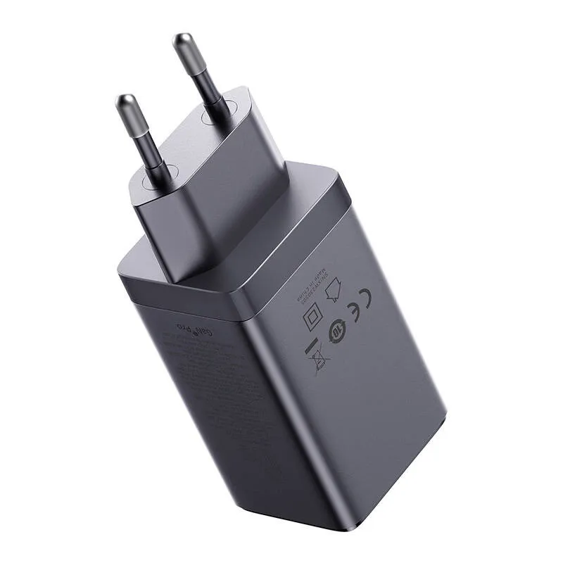 Wall charger Baseus GaN5 2x USB-C + USB, 65W + cable 1m (grey) universal