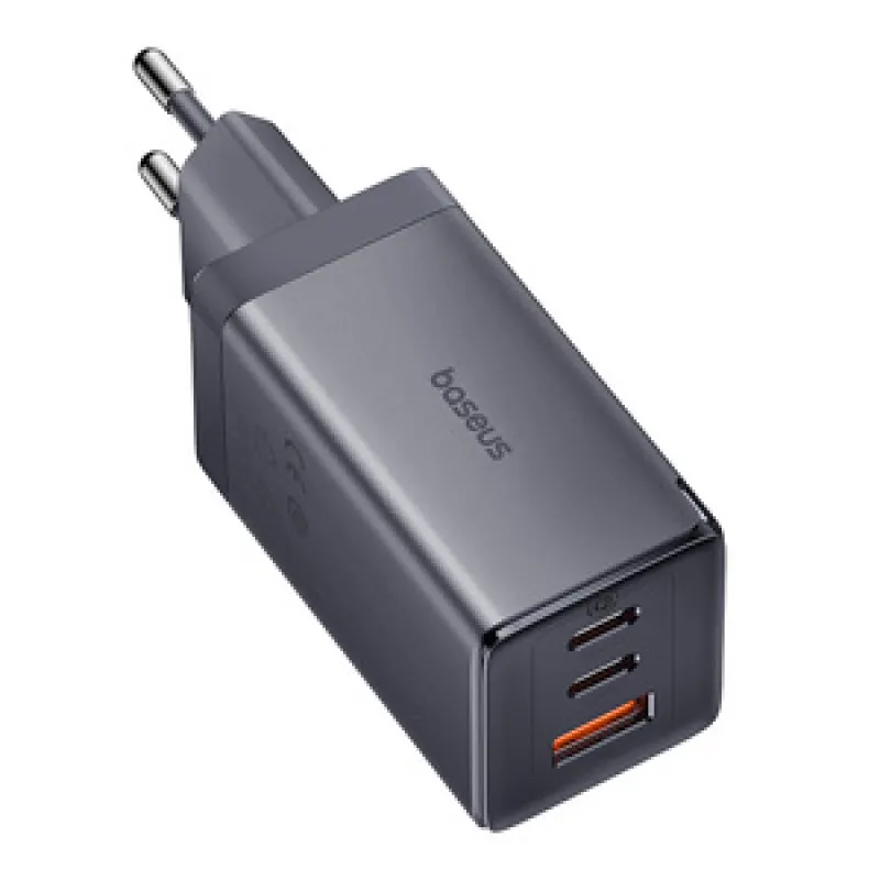 Wall charger Baseus GaN5 2x USB-C + USB, 65W + cable 1m (grey) universal