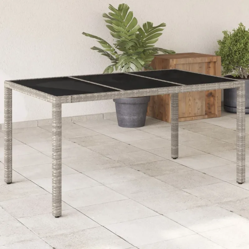 Pöytä lasipintaisella kansilla, harmaa, 150x90x75cm, rattan