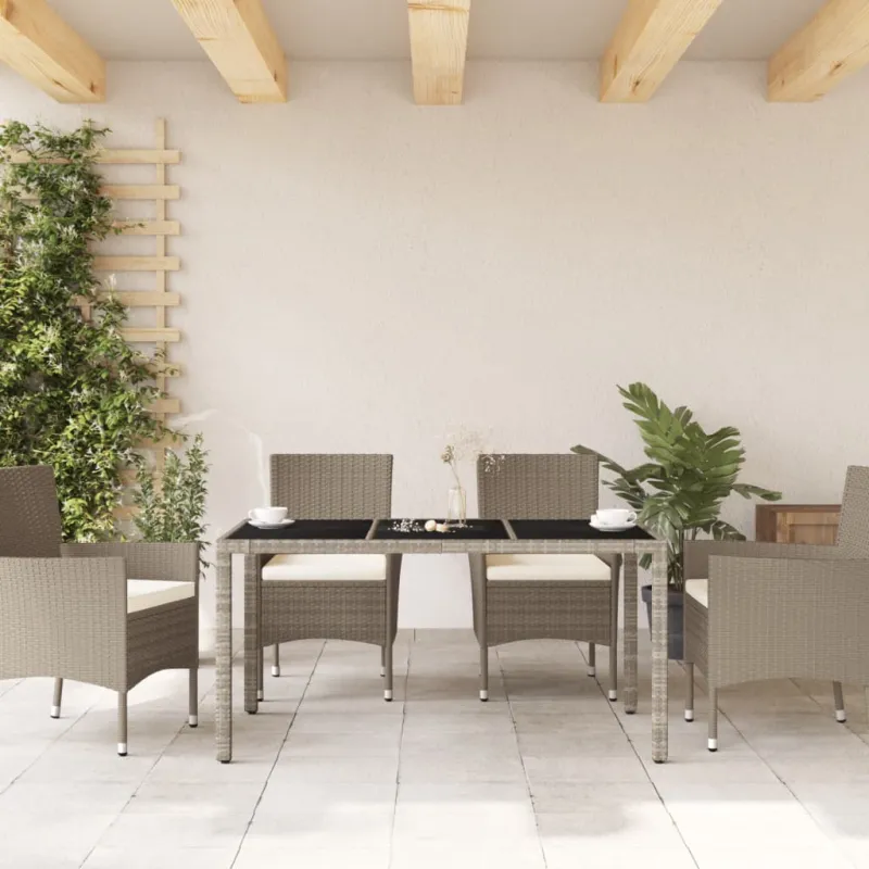 Pöytä lasipintaisella kansilla, harmaa, 150x90x75cm, rattan