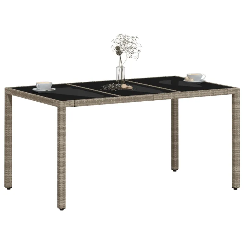Pöytä lasipintaisella kansilla, harmaa, 150x90x75cm, rattan