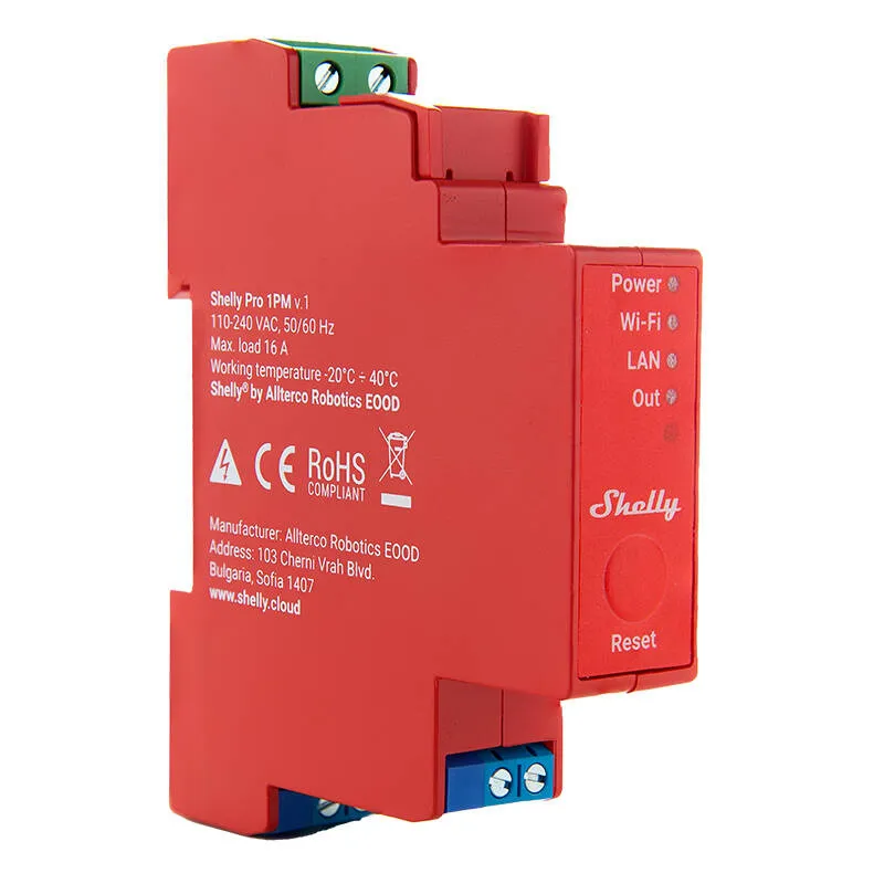 Shelly Pro 1PM DIN Rail Switch with Power measurement, 1 channel, WiFi/LAN universal