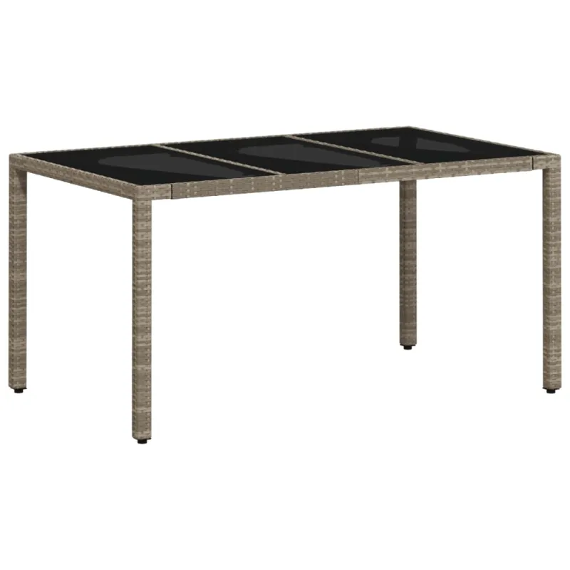 Pöytä lasipintaisella kansilla, harmaa, 150x90x75cm, rattan