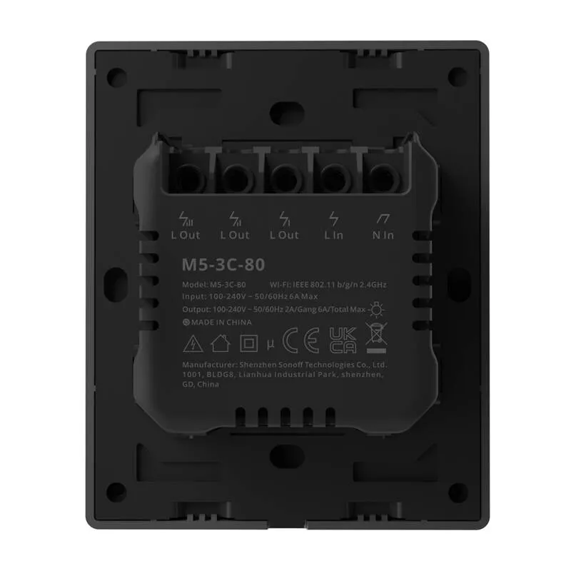 Smart WiFi wall switch SONOFF M5-3C-80 (3-channel, for frame, graphite) universal