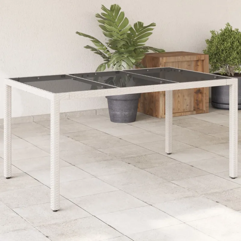 Pöytä lasipintaisella pöytätasolla, valkoinen, 150x90x75cm, rattan