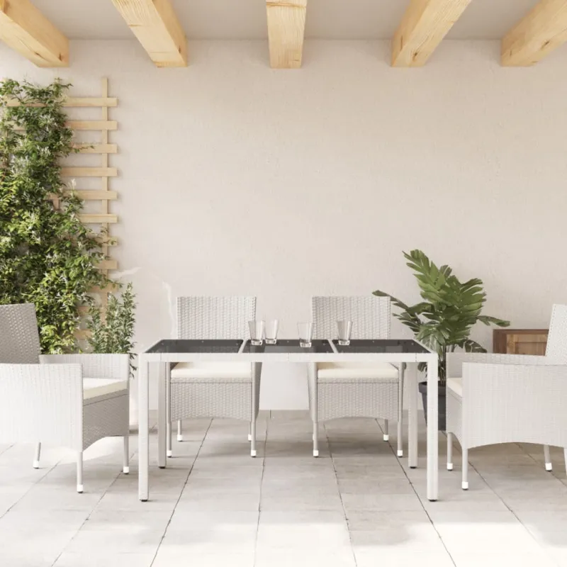 Pöytä lasipintaisella pöytätasolla, valkoinen, 150x90x75cm, rattan