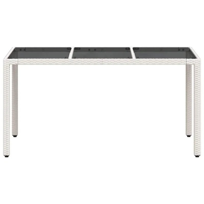 Pöytä lasipintaisella pöytätasolla, valkoinen, 150x90x75cm, rattan
