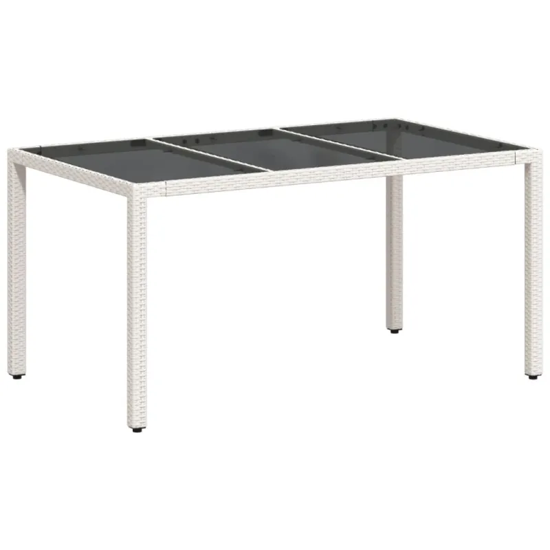 Pöytä lasipintaisella pöytätasolla, valkoinen, 150x90x75cm, rattan