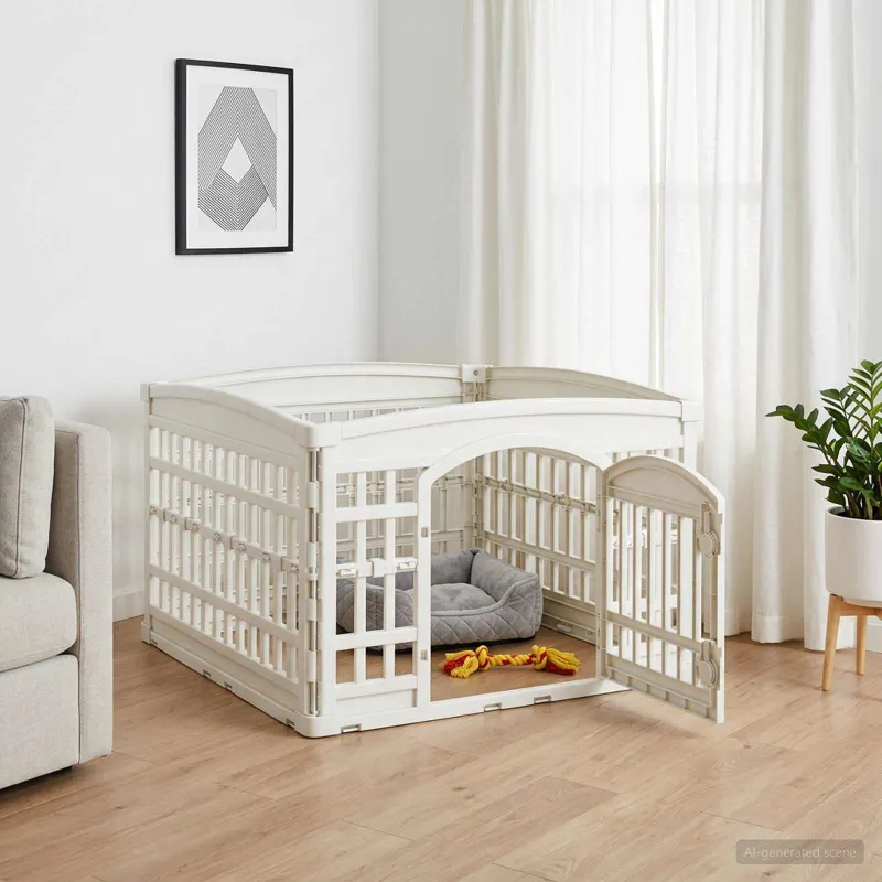 4 panelių šunų žaidimų buferis 88 x 88 x 56 cm Plastmasė Balta