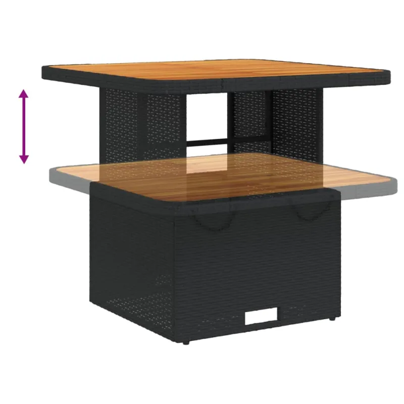 Sodo pöytätaso, musta, 80x80x71 cm, polyrattana/akatsiapuu