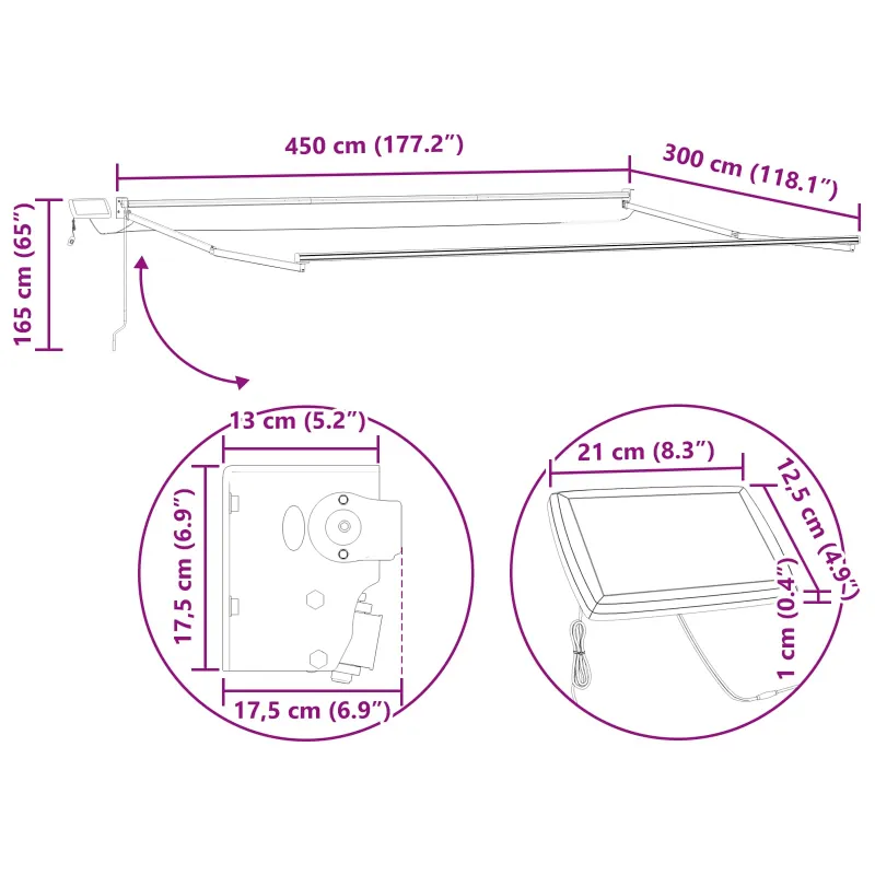 Rankinė ištraukiama markizė su LED 4,5 × 3 m