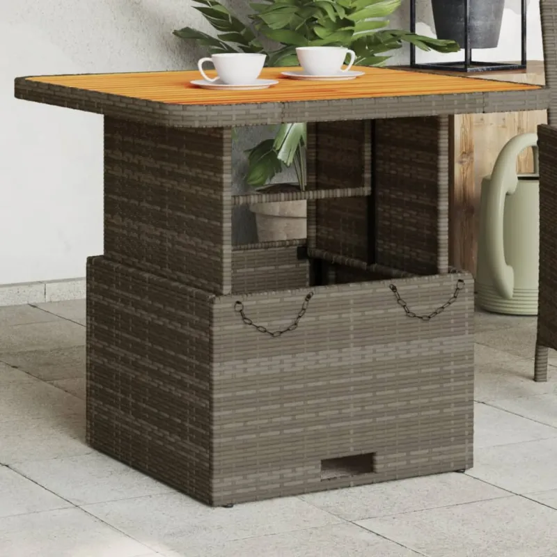 Sodo laud, pilkas, 80x80x71cm, polirattana/akatsiapuit