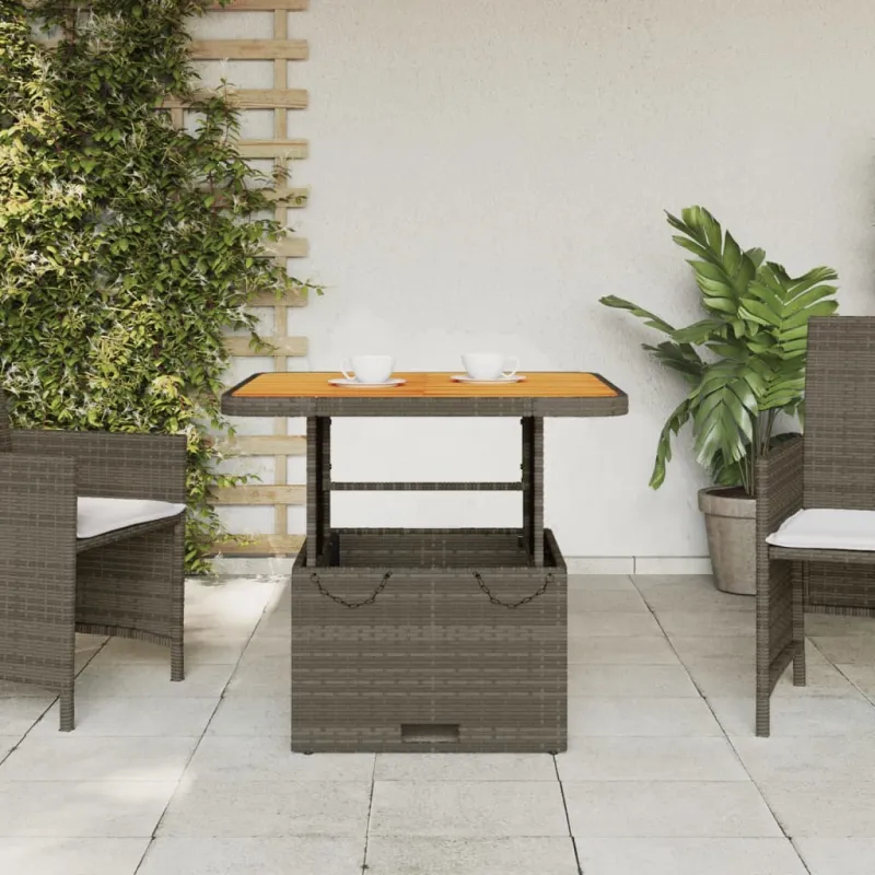 Sodo laud, pilkas, 80x80x71cm, polirattana/akatsiapuit