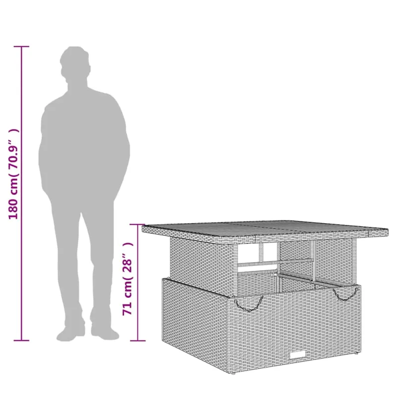Sodo laud, hall, 110x110x71cm, polirattana/akatsiapuu