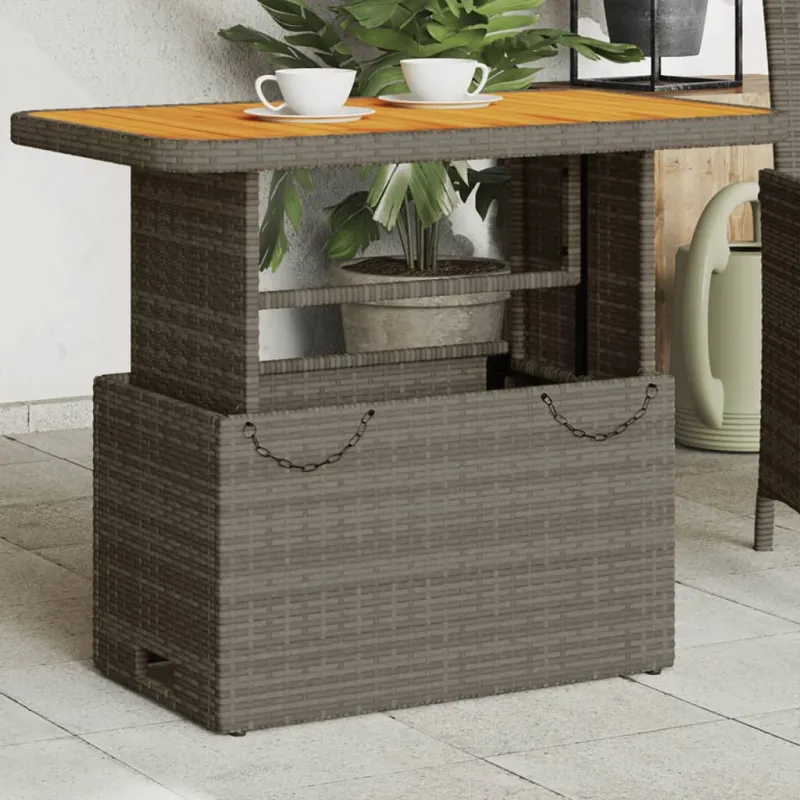 Sodo pöytätaso, harmaa, 90x55x71 cm, polyrattani ja akatiilauta