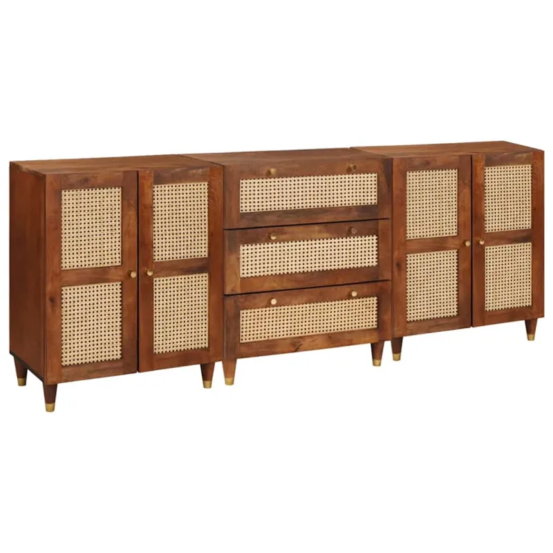 Šoninė spintelė 3 pcs Ruda 180 x 33 x 75 cm Kietas mango medis