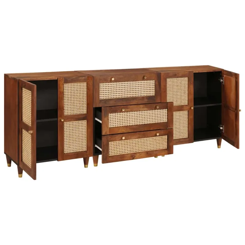 Šoninė spintelė 3 pcs Ruda 180 x 33 x 75 cm Kietas mango medis