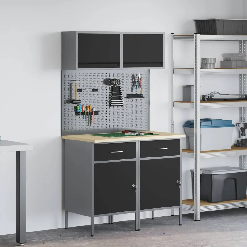 Darbo spintos rinkinys su stalčių su lentyna 8 pcs Pilka