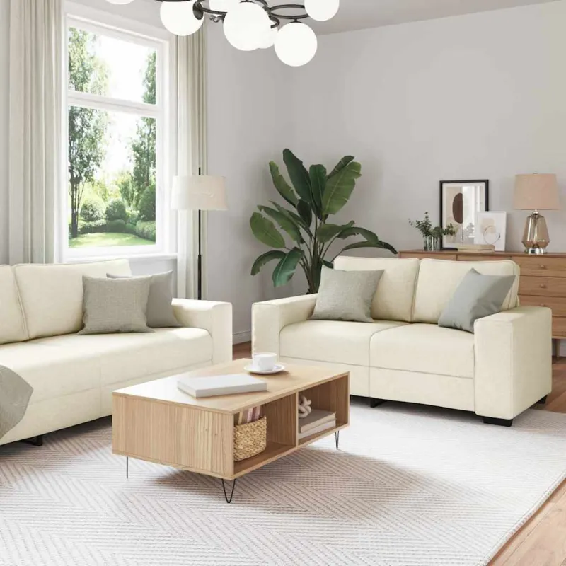Sofa 3 pcs Smėlio 221 x 80 x 82 cm Lino mišinio audinys