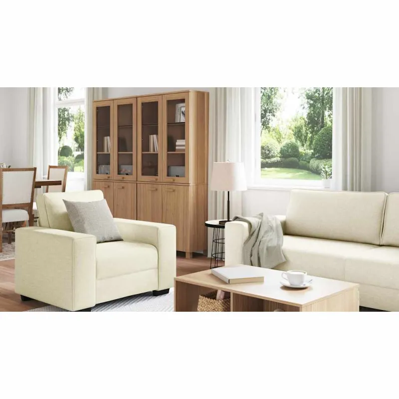 Sofa 3 pcs Smėlio 221 x 80 x 82 cm Lino mišinio audinys