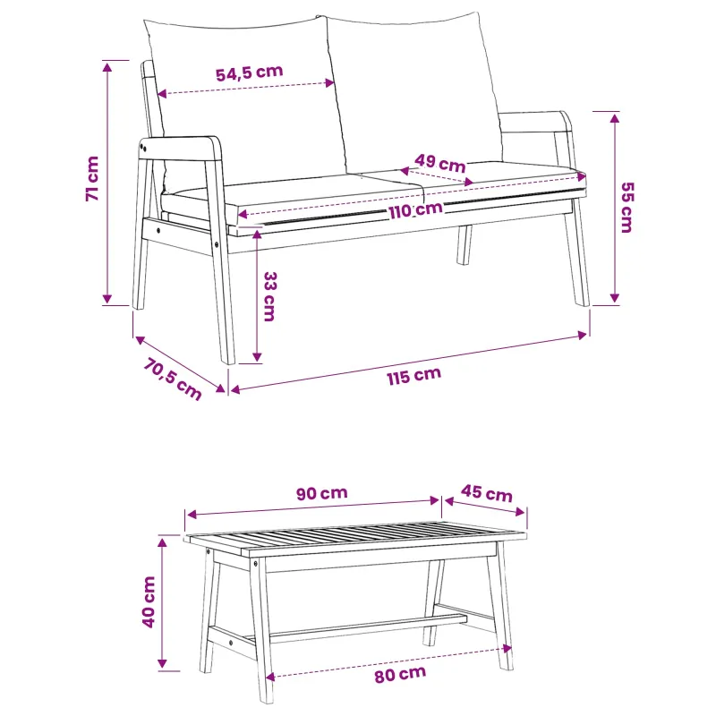 Bistro komplektas su pagalve 3 pcs Ruda Kietos akacijos mediena