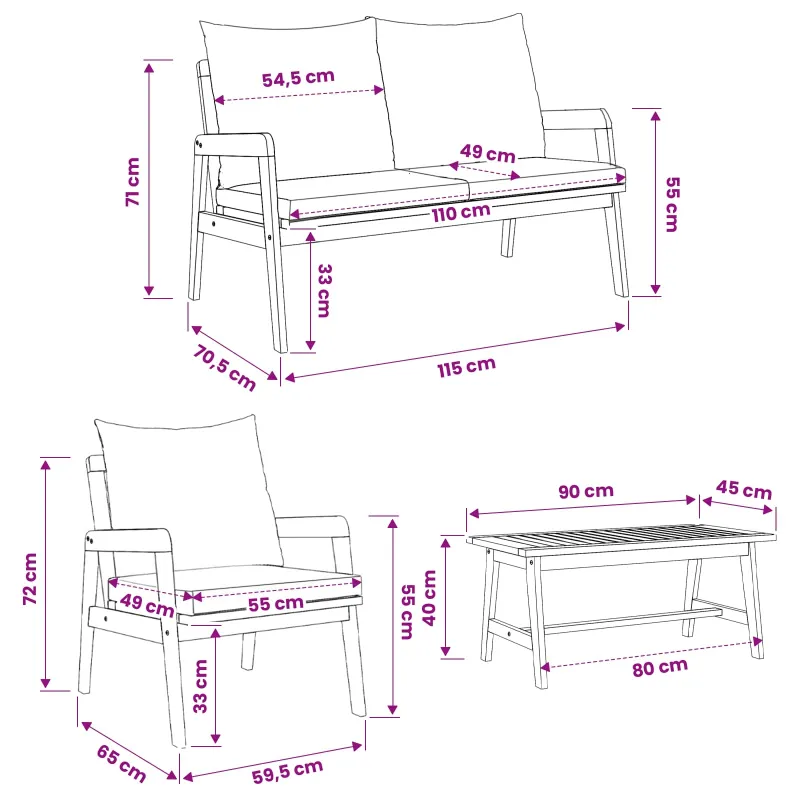 Bistro komplektas su pagalve 5 pcs Ruda Kietos akacijos mediena