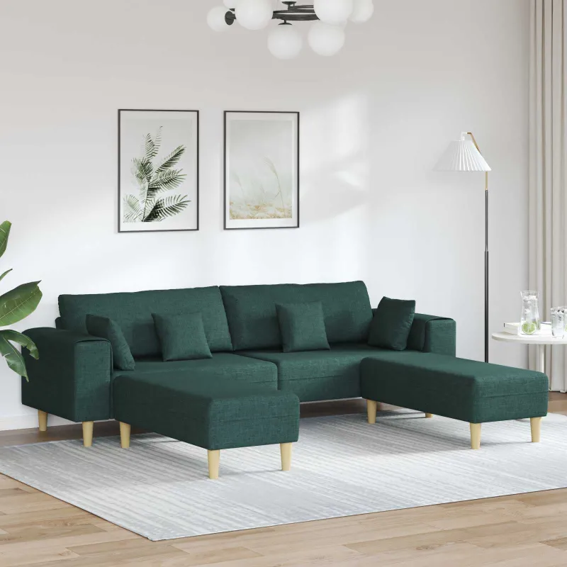 Sofa su pagalve 3 pcs Tamsiai žalia audinys