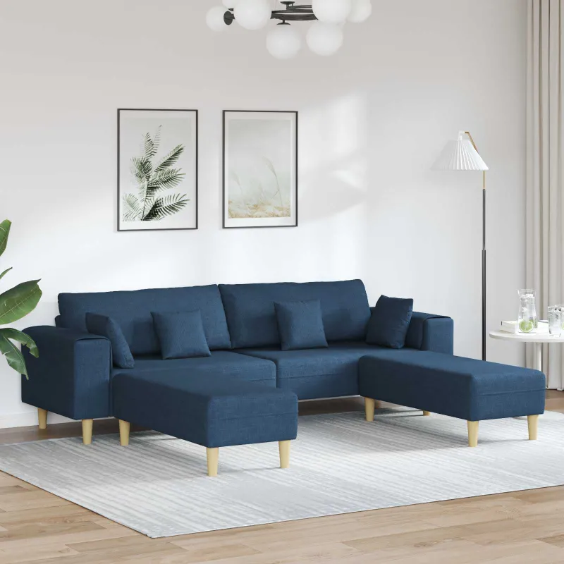 Sofa su pagalve 3 pcs Mėlyna audinys