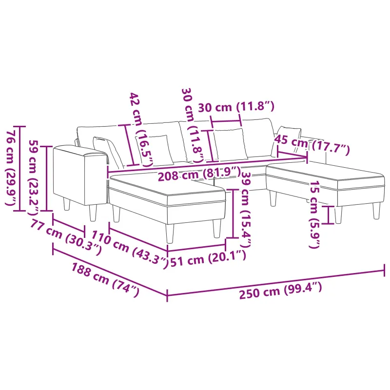 Sofa su pagalve 3 pcs Mėlyna audinys