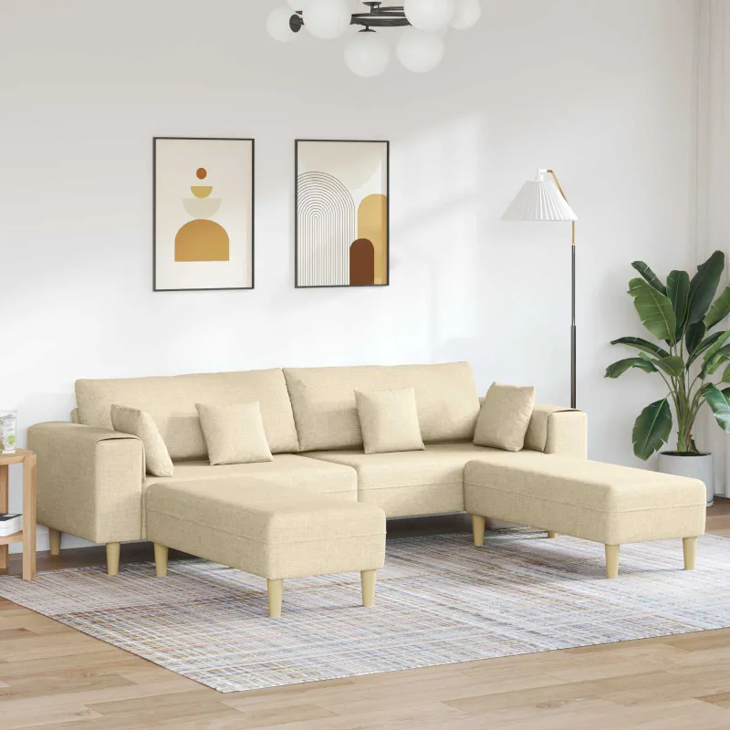 Sofa su pagalve 3 pcs Kreminė audinys
