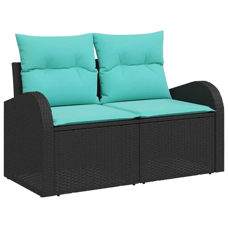 Sofos komplektas su pagalve 4 pcs Juoda ir turkio poliratanas