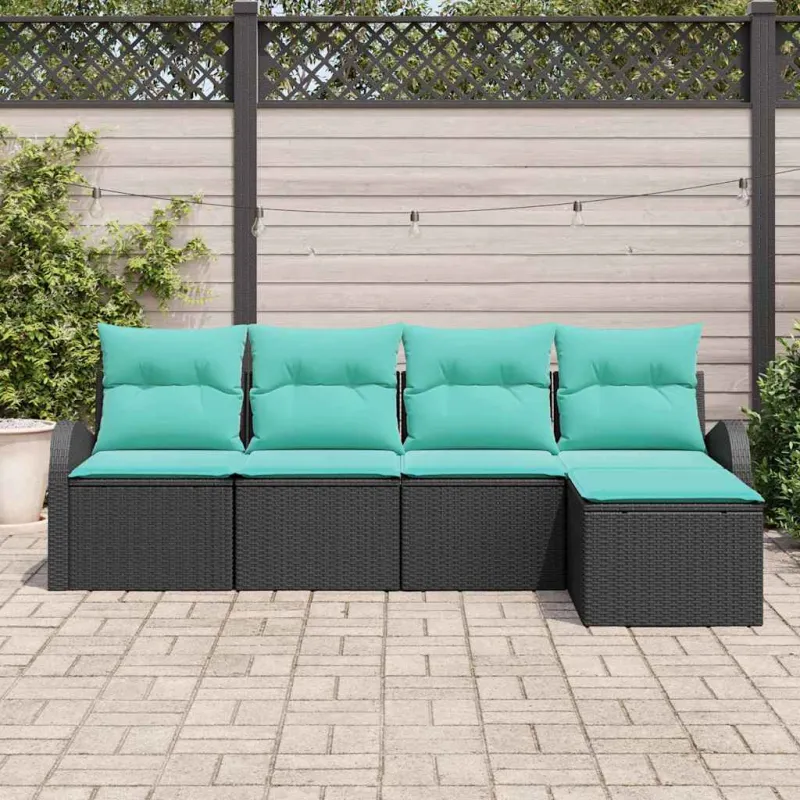 Sofos komplektas su pagalve 5 pcs Juoda ir turkio poliratanas